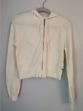 Gap X Summer Fridays Cream Waffle Knit Cropped Full Zip Hoodie Size Medium NWOT
